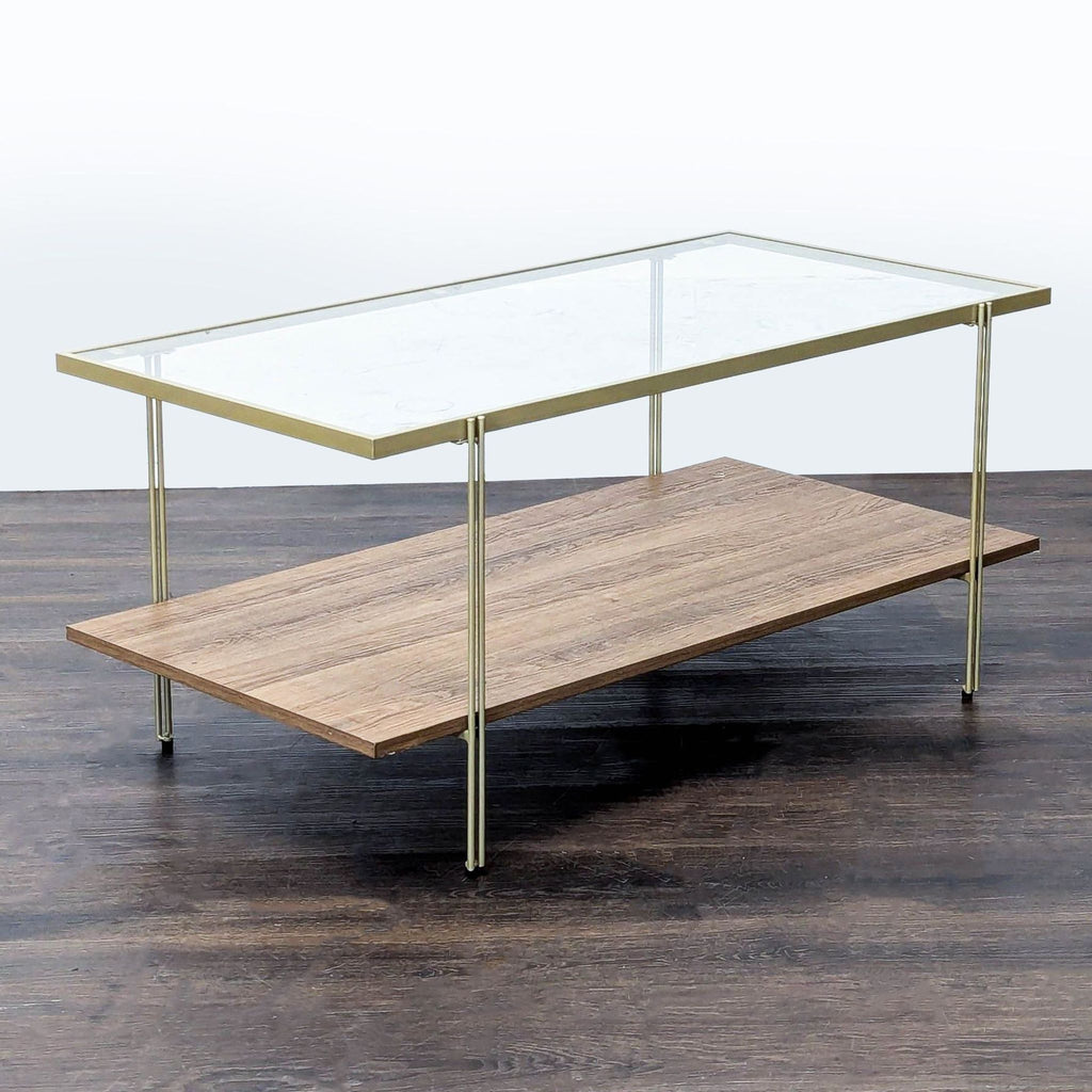 Glass Top Coffee Table with Shelf on Metal Frame