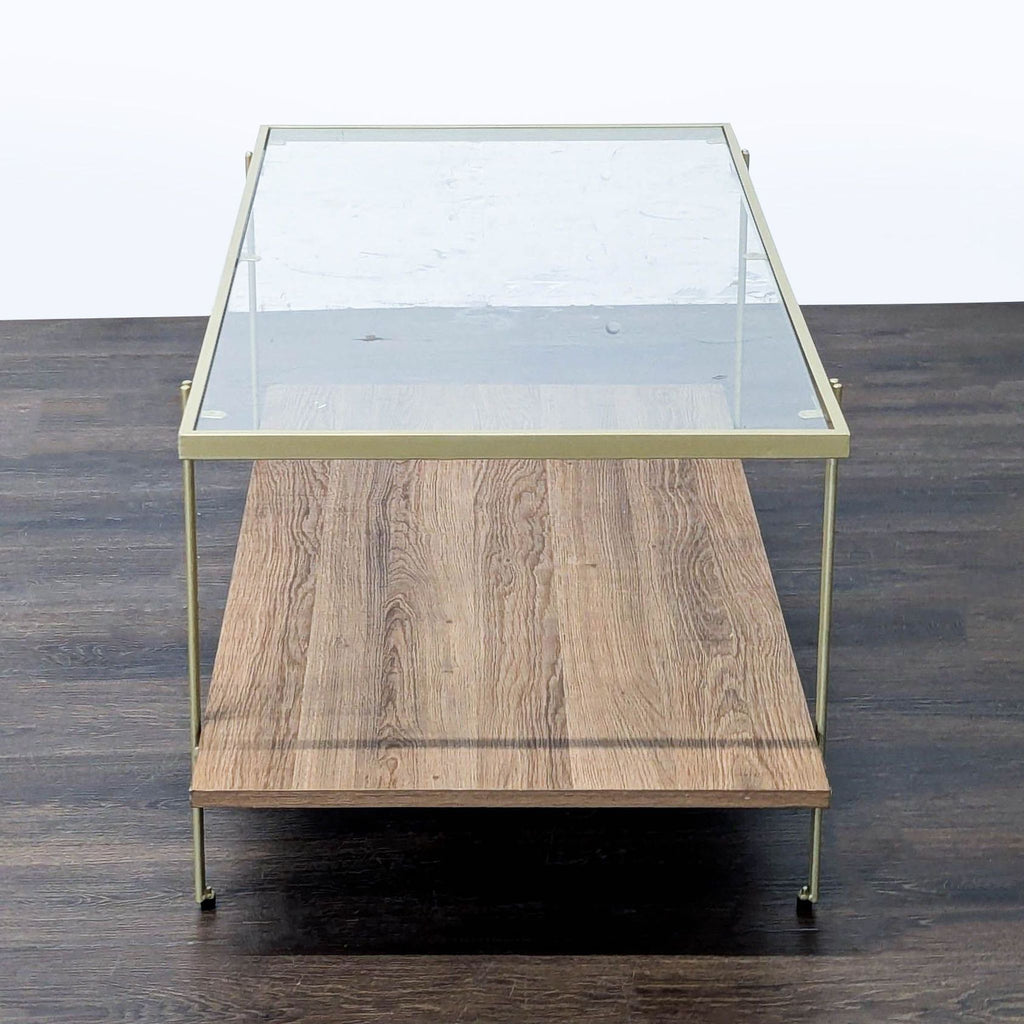 Glass Top Coffee Table with Shelf on Metal Frame