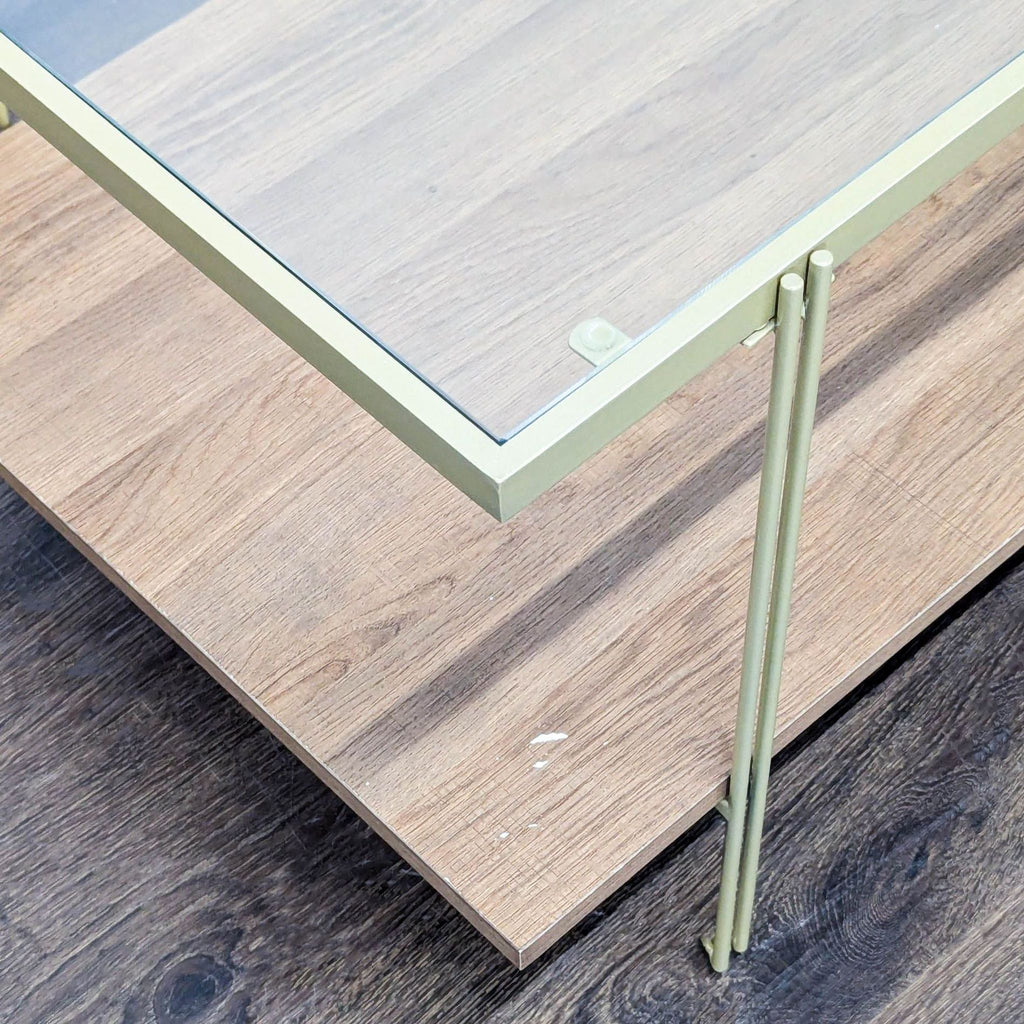 Glass Top Coffee Table with Shelf on Metal Frame