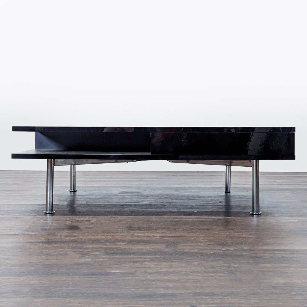 IKEA Tofteryd coffee table, designed by Tord Björklund, with drawers and shelf in shiny black.