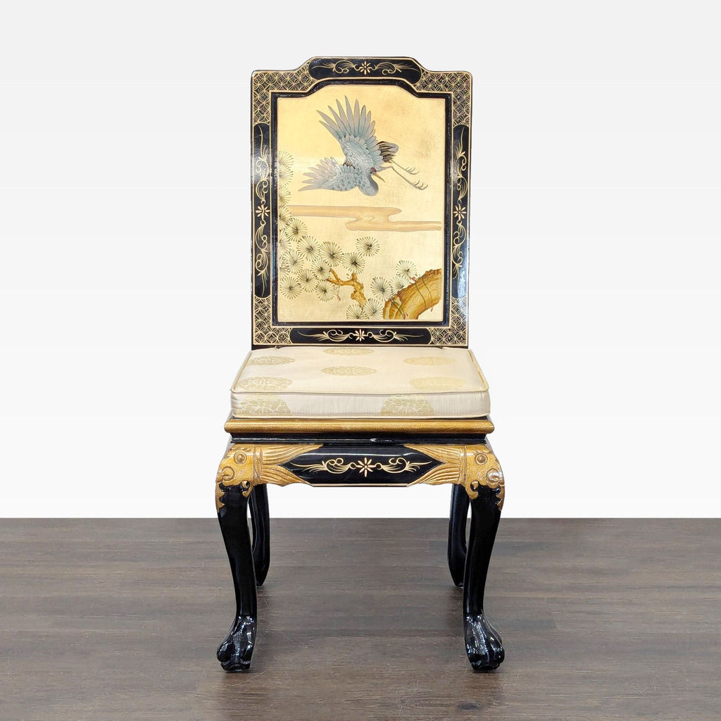 China Furniture Online Gold Lacquered Desk with Hand-Painted Cranes and Drawers