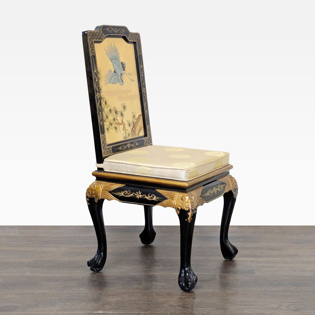 China Furniture Online Gold Lacquered Desk with Hand-Painted Cranes and Drawers