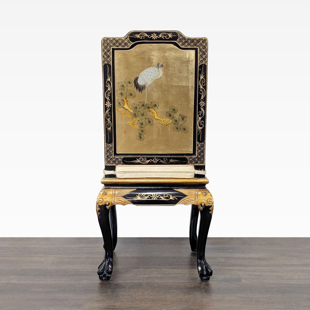China Furniture Online Gold Lacquered Desk with Hand-Painted Cranes and Drawers