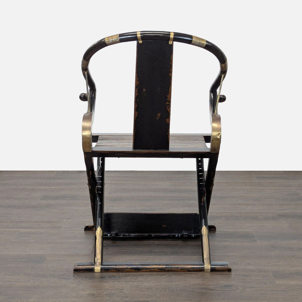 Chinese Folding Horseshoe Prayer Lounge Chair with Red and Gold Accents