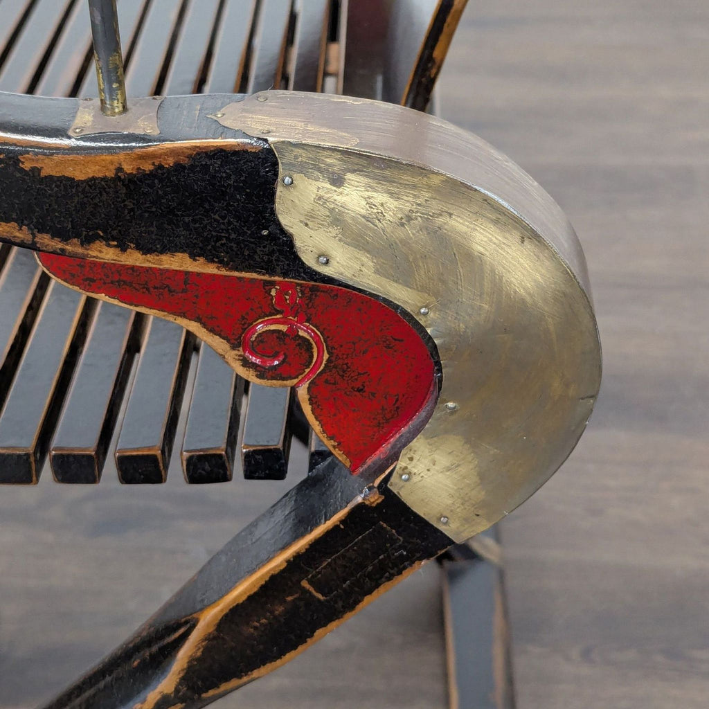 Chinese Folding Horseshoe Prayer Lounge Chair with Red and Gold Accents