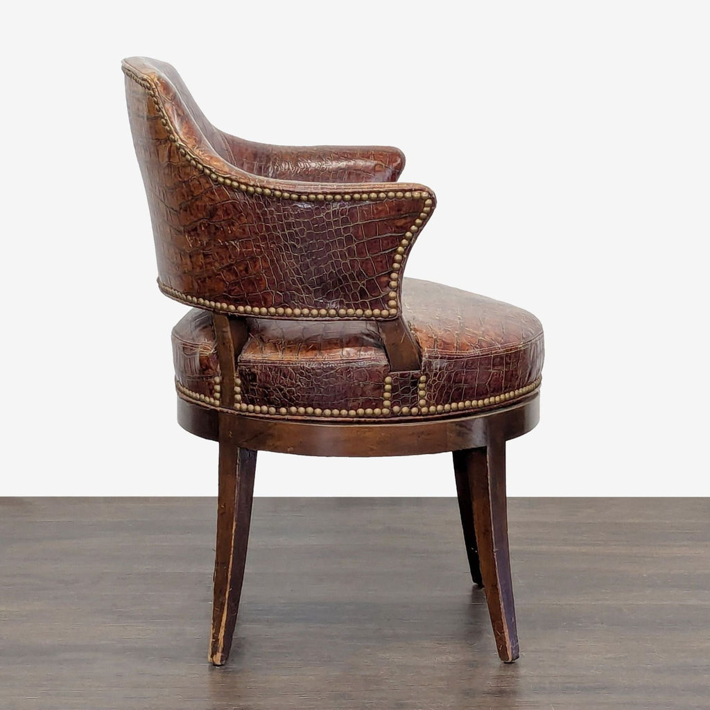 Brown Alligator Leather Lounge Chair with Wooden Legs