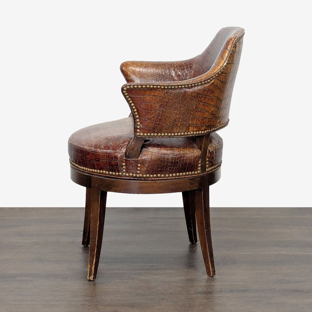 Brown Alligator Leather Lounge Chair with Wooden Legs