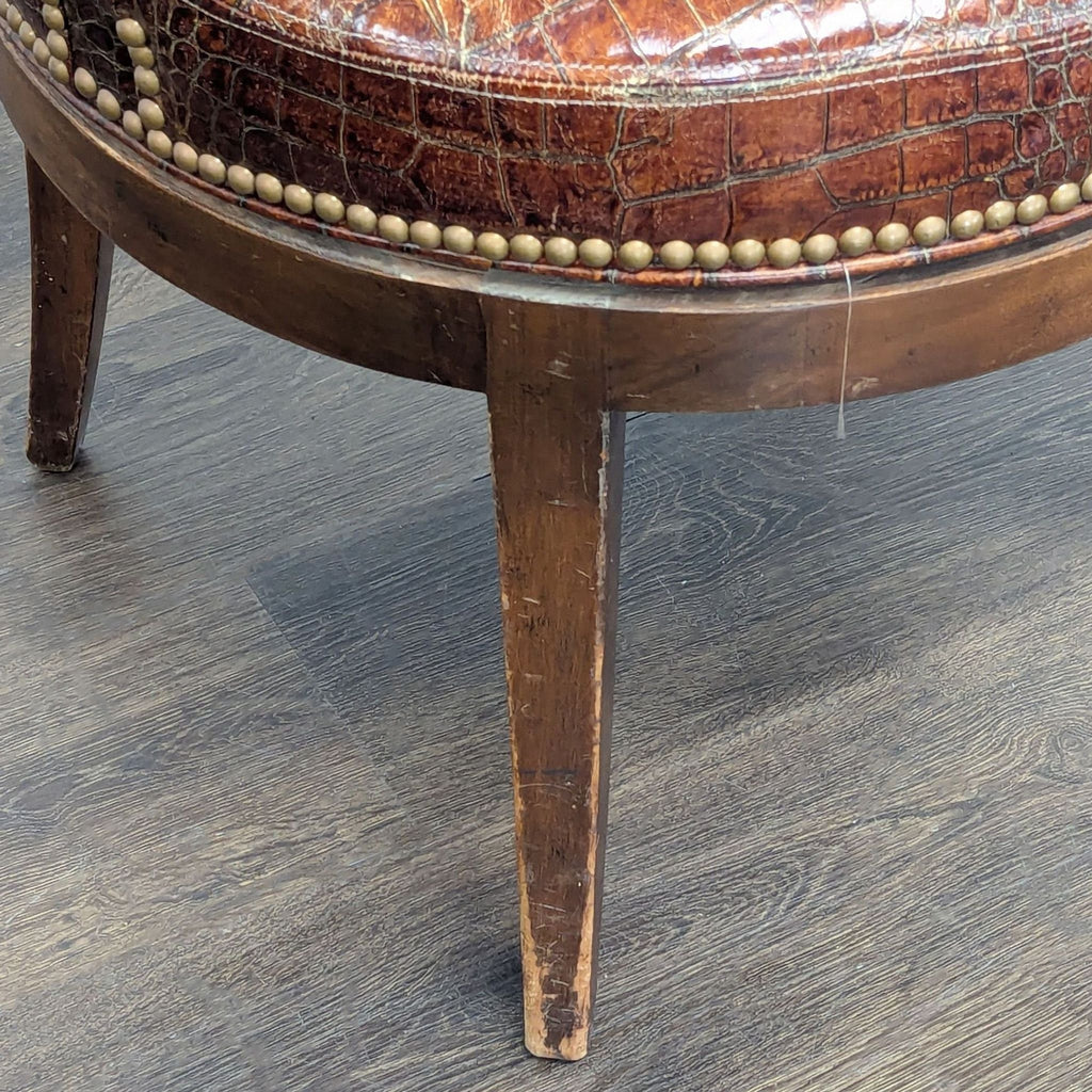 Brown Alligator Leather Lounge Chair with Wooden Legs