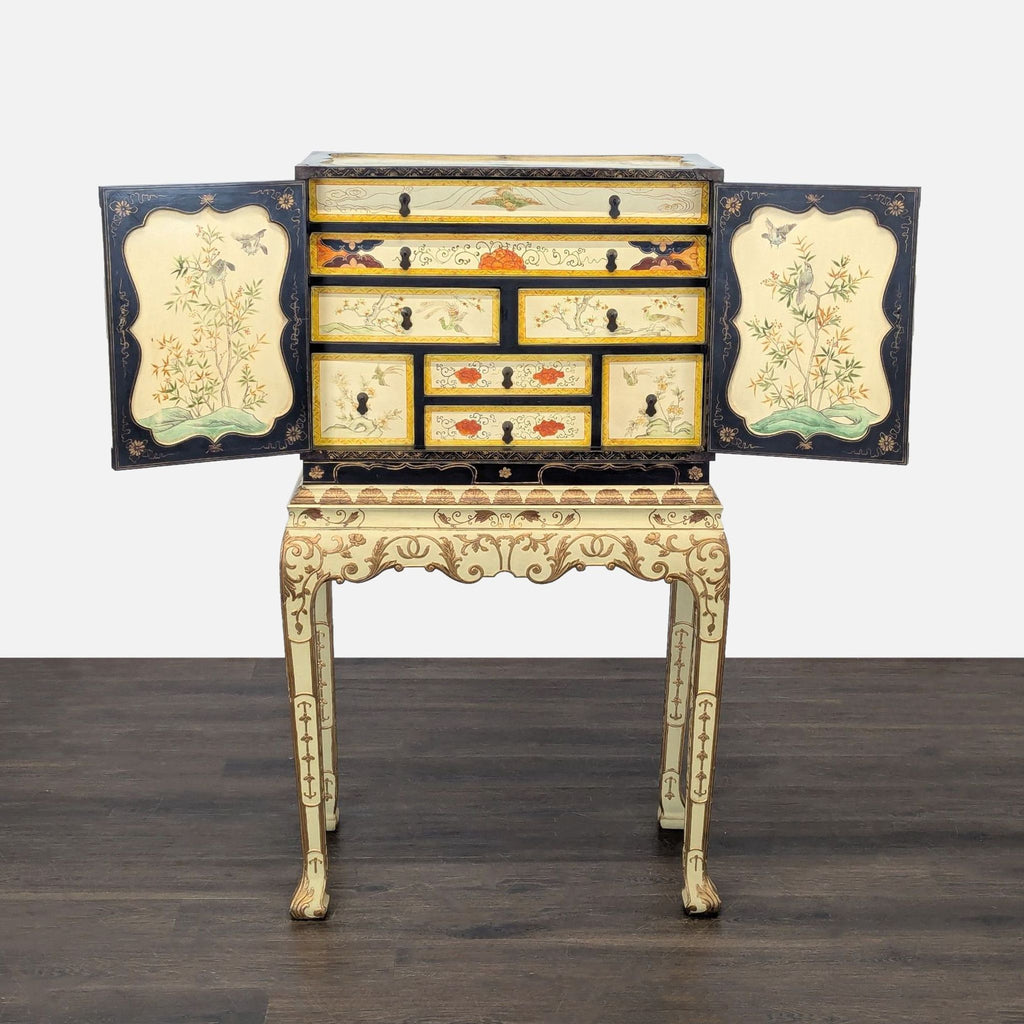 Vintage Chinoiserie Lacquered Jewelry Chest