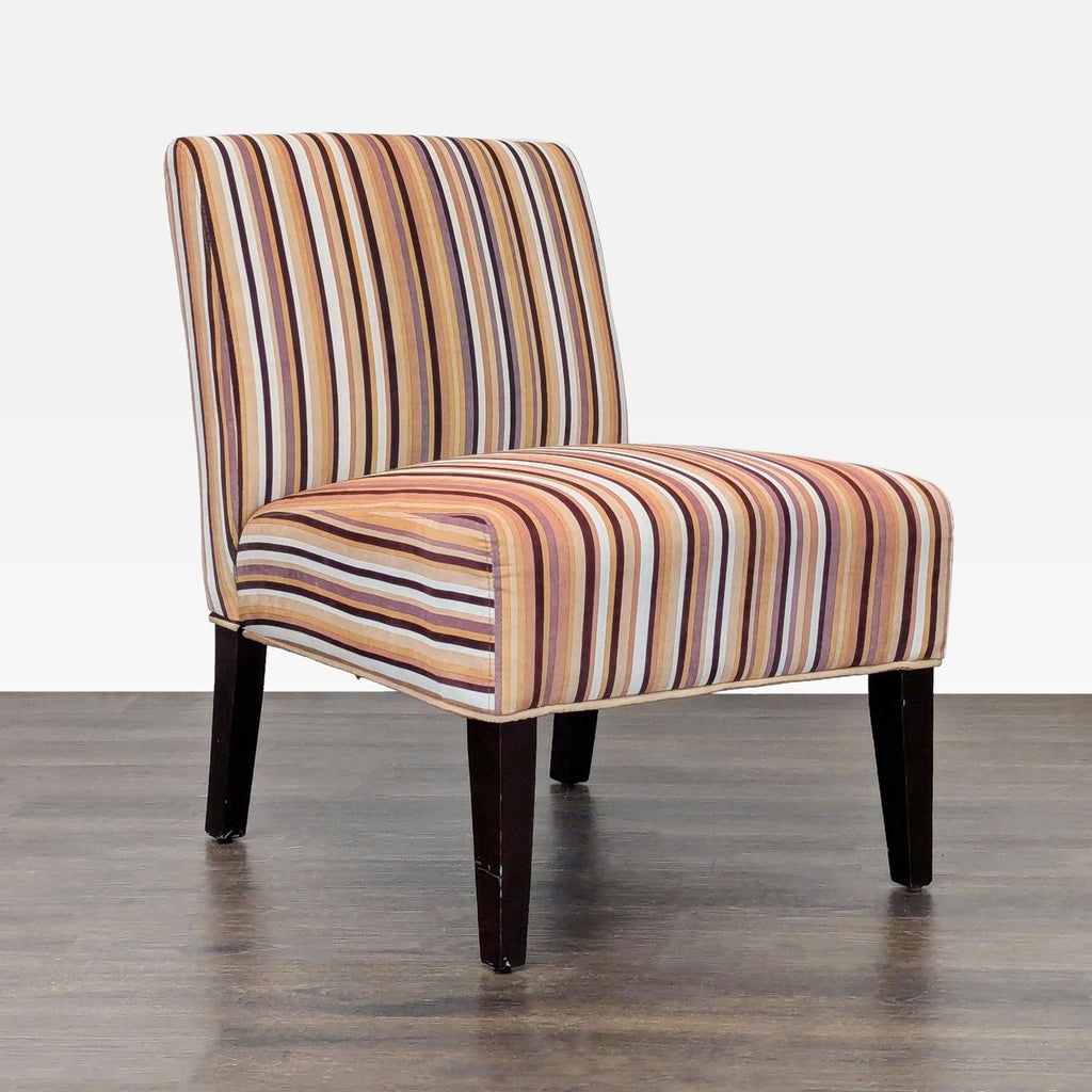 Striped Armless Lounge Chair with Wood Legs