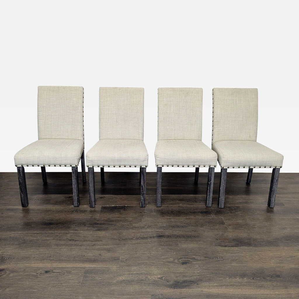Gracie Oaks Gray Wood Dining Table with 4 Upholstered Nailhead Chairs