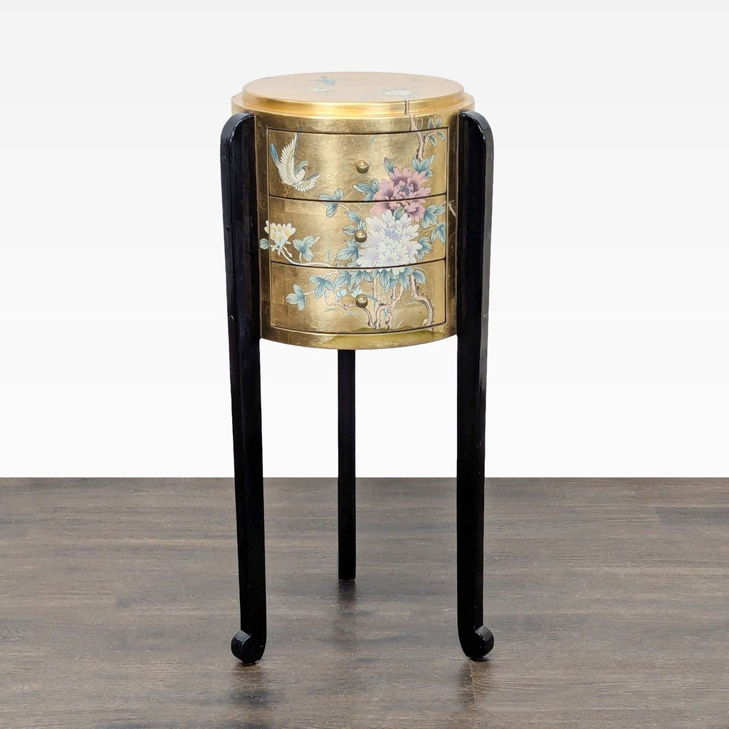Oriental Hand-Painted Three Drawer Accent Table