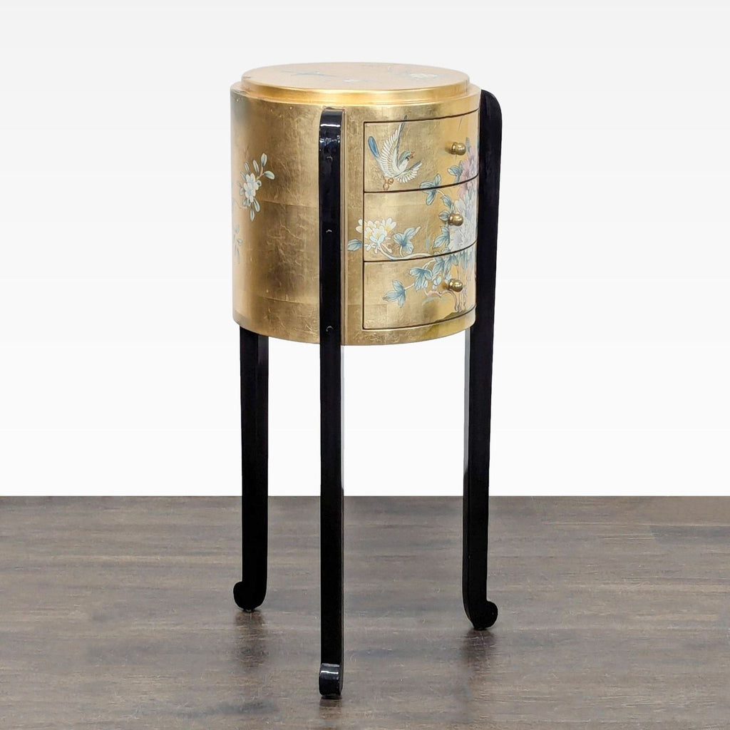 Oriental Hand-Painted Three Drawer Accent Table