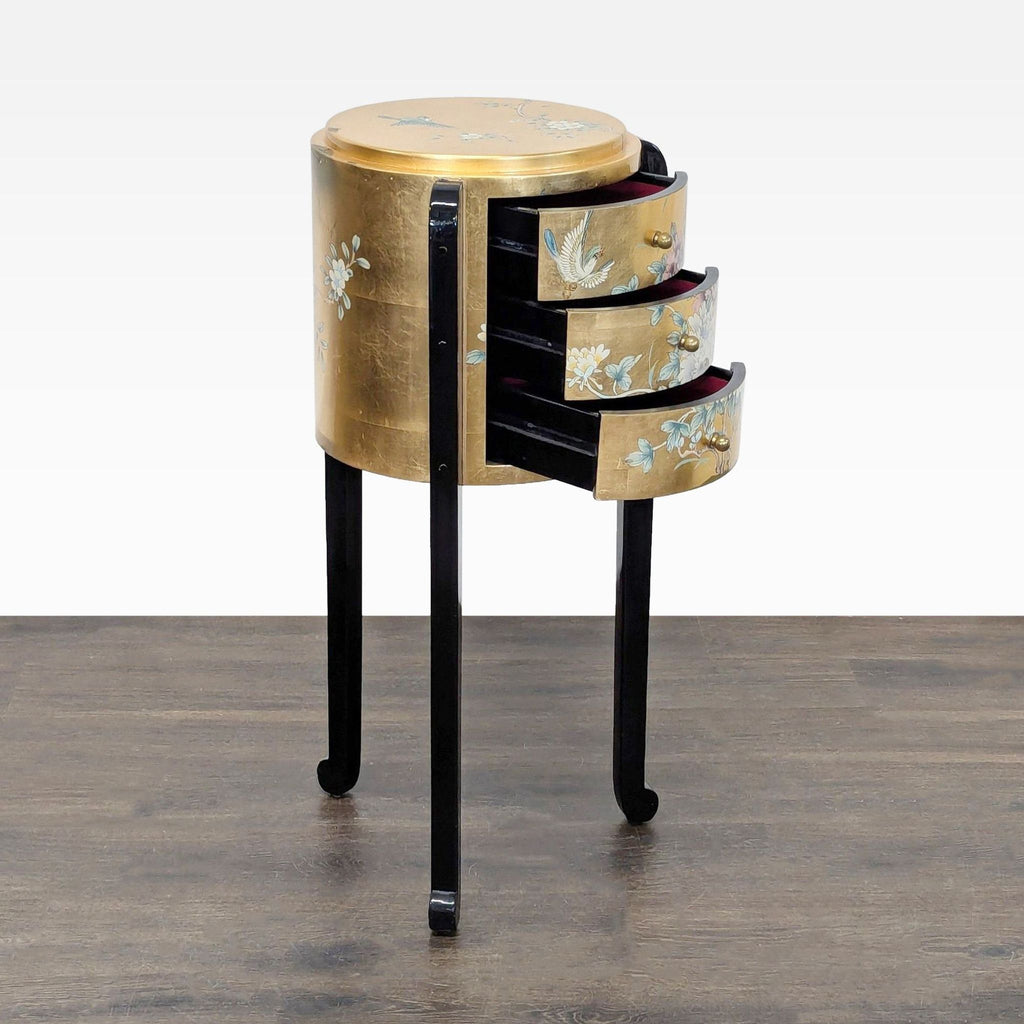 Oriental Hand-Painted Three Drawer Accent Table