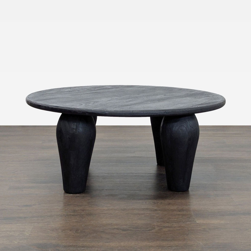 Reclaimed wood tabletop in light black by Four Hands, featuring sturdy legs and a minimalist, artisanal design.