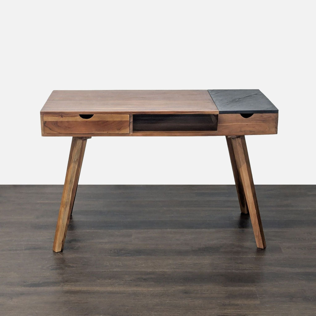 Modern wooden desk by Noble Art & Craft House with two drawers, a lift-up compartment, and clean lines.
