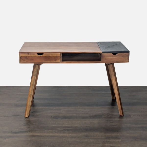 Modern wooden desk by Noble Art & Craft House with two drawers, a lift-up compartment, and clean lines.