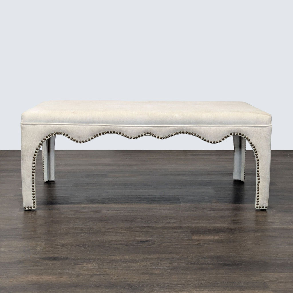 Upholstered bench with scallop apron, nailhead trim, by TOV Furniture in Stools, Ottomans & Benches.