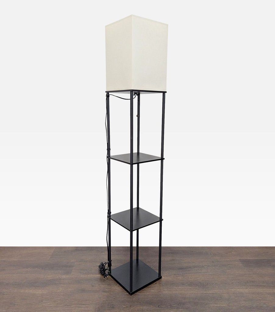 Modern Floor Lamp with Storage Shelves and Fabric Shade