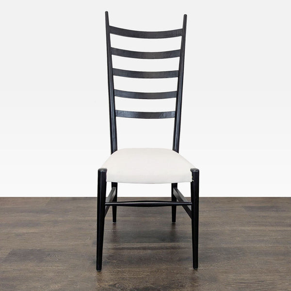 Modern High Back Black Ladder Chair with White Cushion Seat