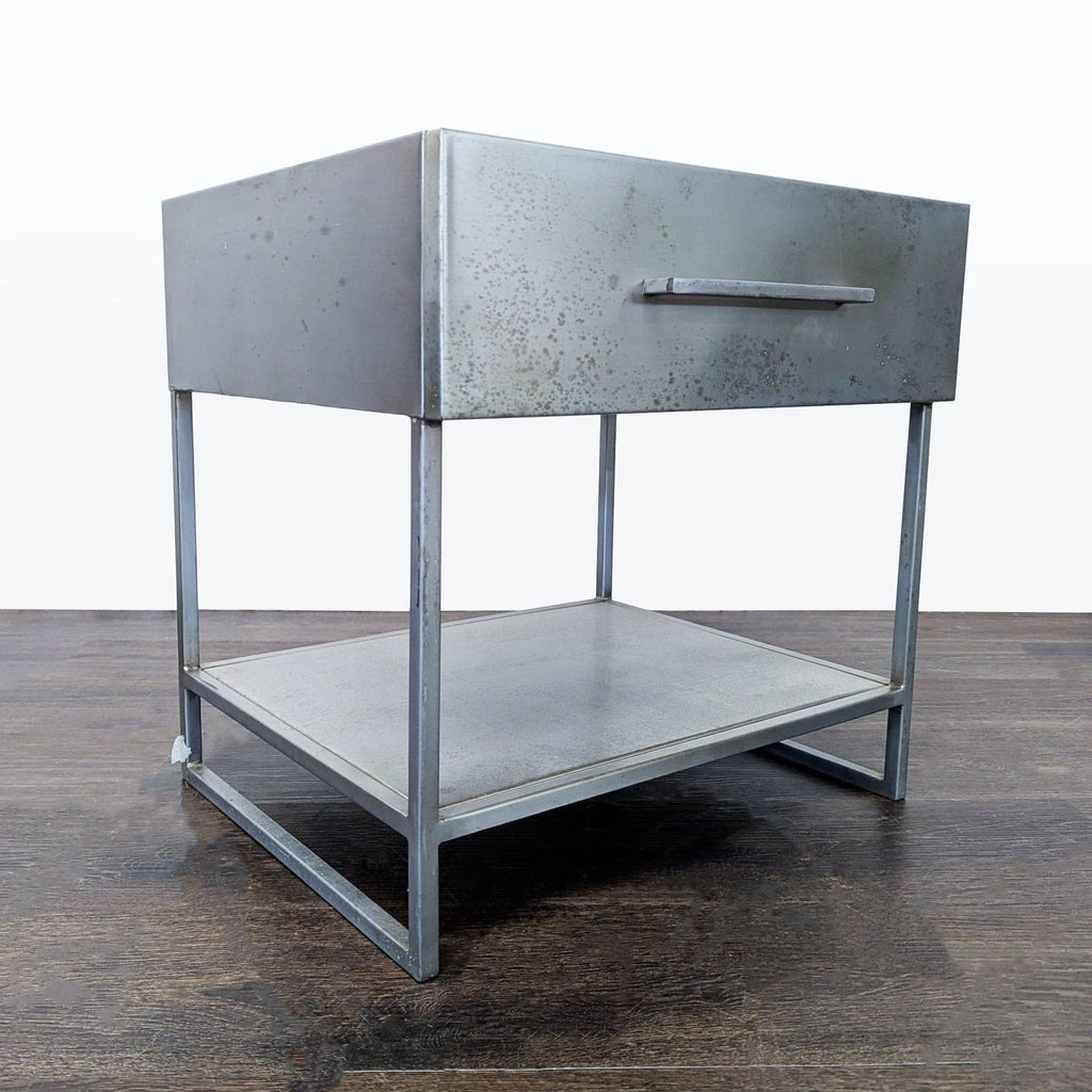 CB2 Proof One Drawer Metal Nightstand with Shelf