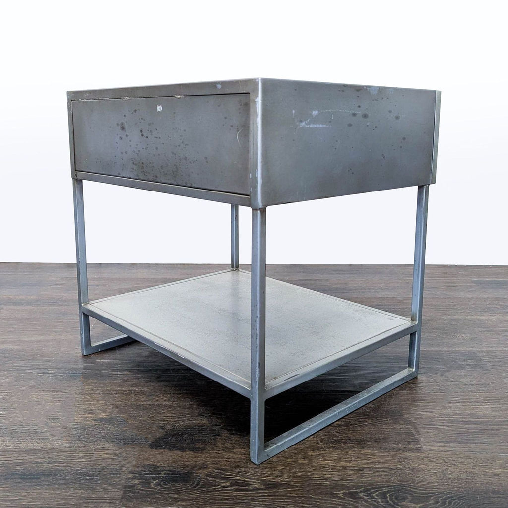 CB2 Proof One Drawer Metal Nightstand with Shelf