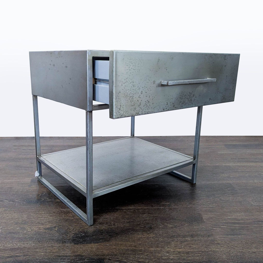 CB2 Proof One Drawer Metal Nightstand with Shelf