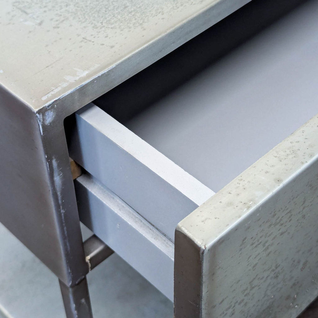 CB2 Proof One Drawer Metal Nightstand with Shelf