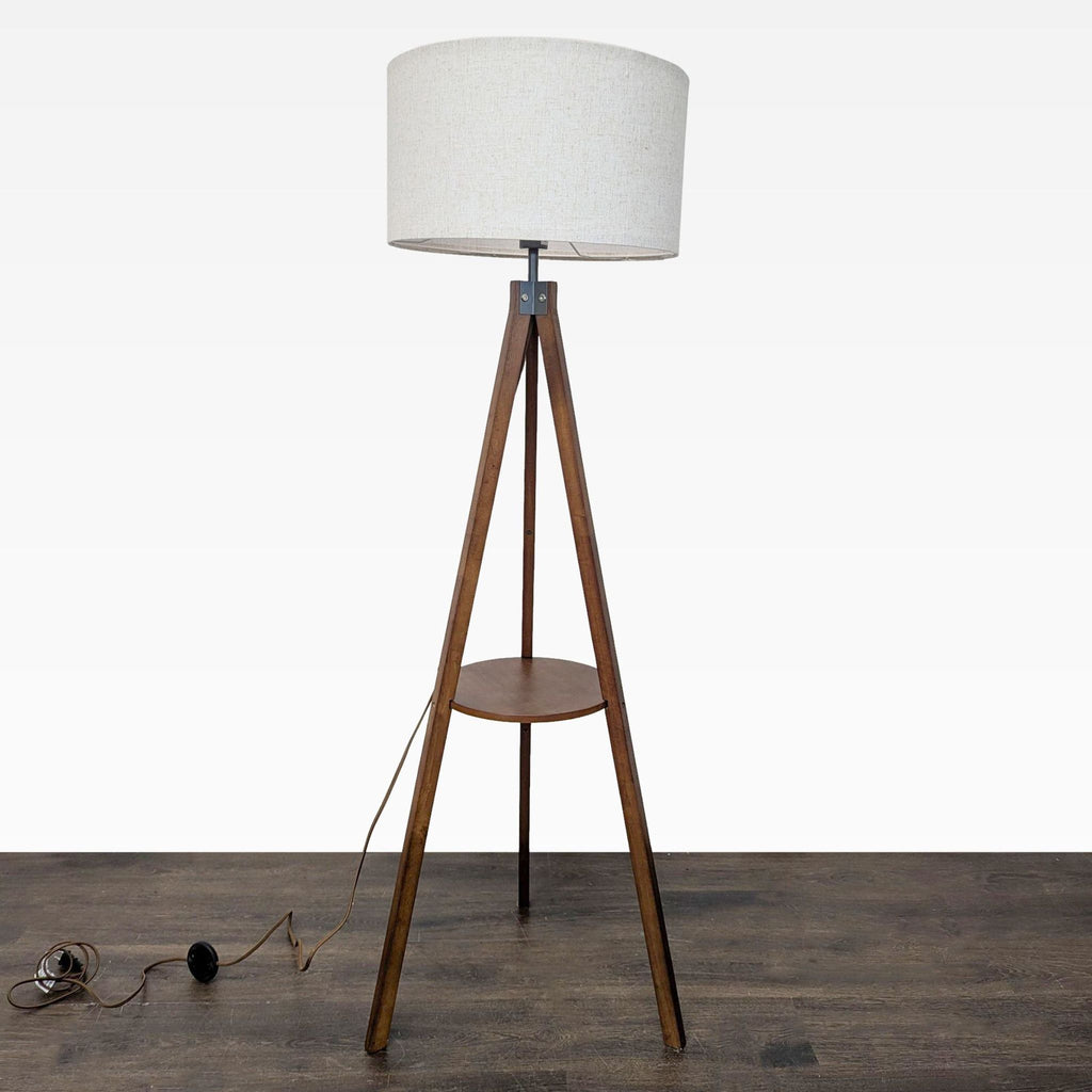 Modern Tripod Floor Lamp with Shelf and Fabric Shade
