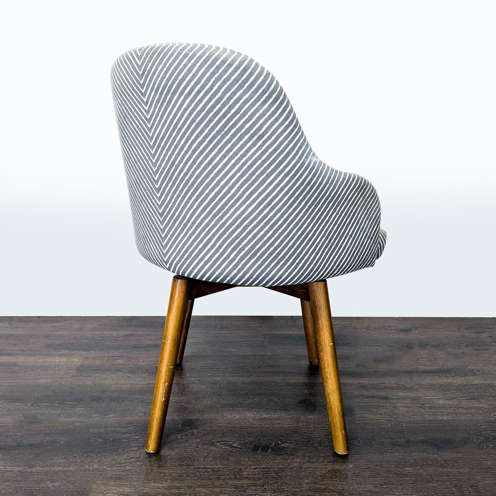 West Elm Saddle Modern Upholstered Swivel Office Chair with Striped Fabric and Wooden Legs