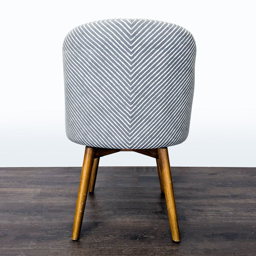 West Elm Saddle Modern Upholstered Swivel Office Chair with Striped Fabric and Wooden Legs