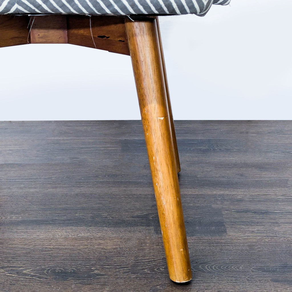 West Elm Saddle Modern Upholstered Swivel Office Chair with Striped Fabric and Wooden Legs