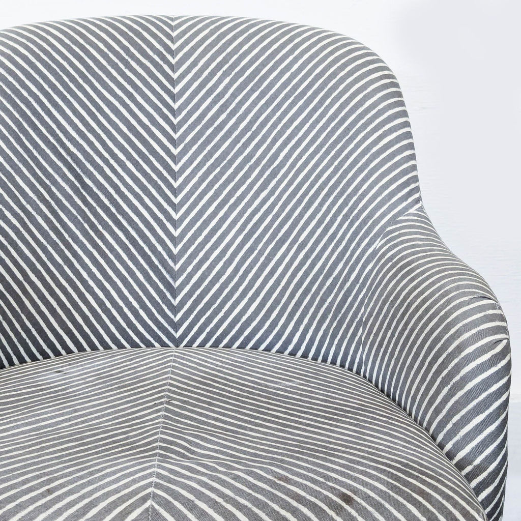 West Elm Saddle Modern Upholstered Swivel Office Chair with Striped Fabric and Wooden Legs