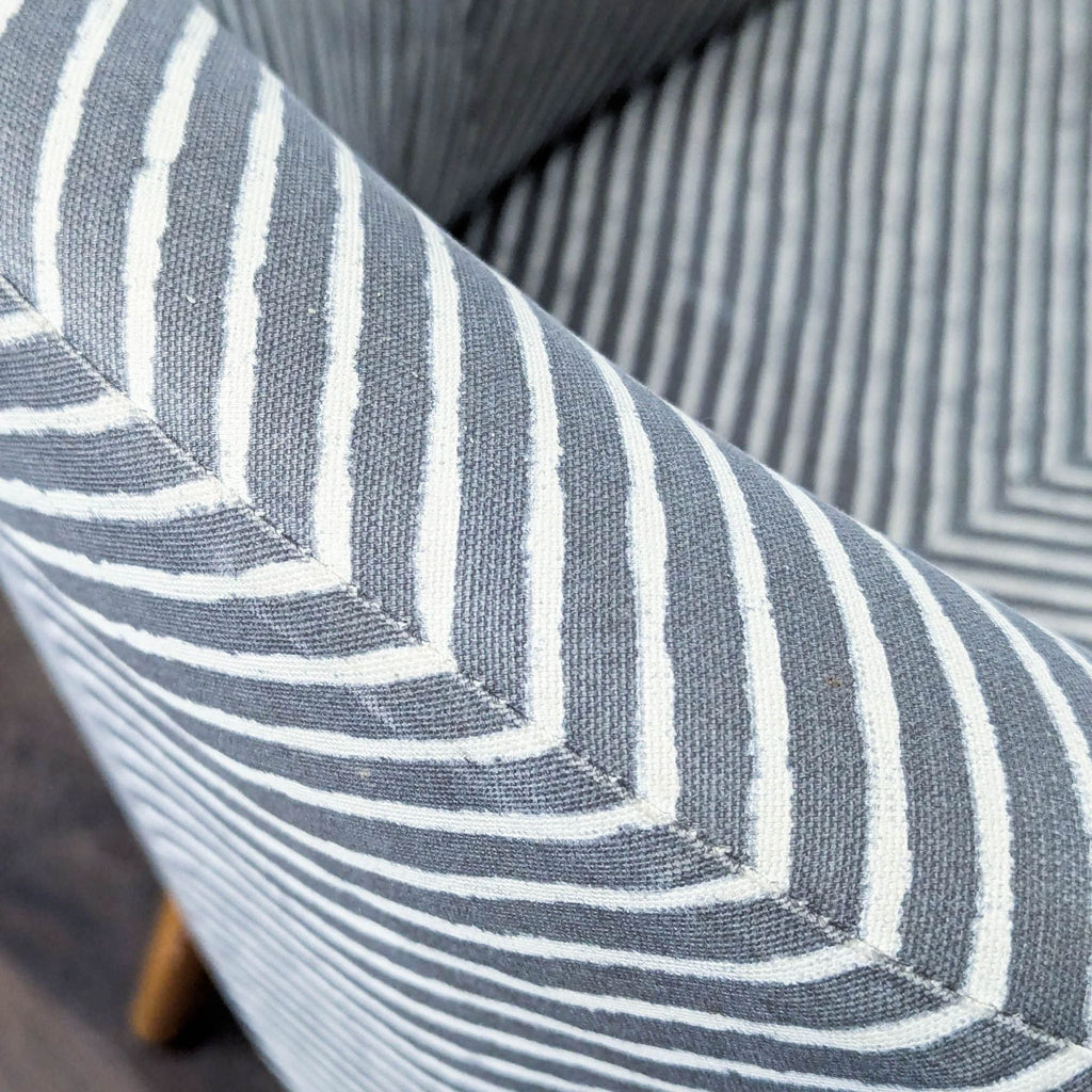 West Elm Saddle Modern Upholstered Swivel Office Chair with Striped Fabric and Wooden Legs