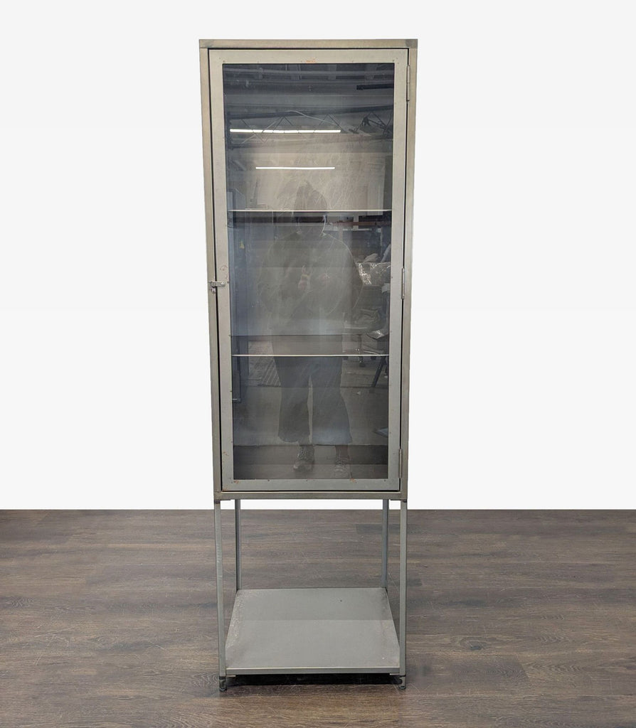 Three Shelf Metal Cabinet with Glass Doors