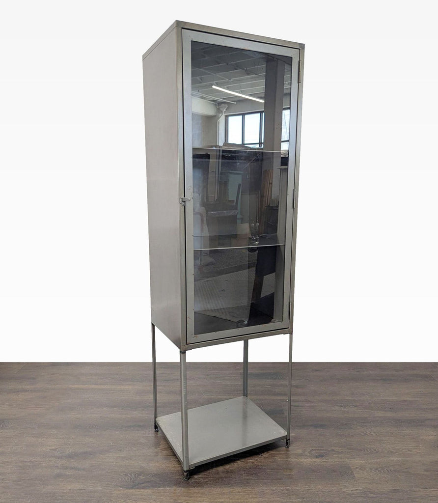 Three Shelf Metal Cabinet with Glass Doors