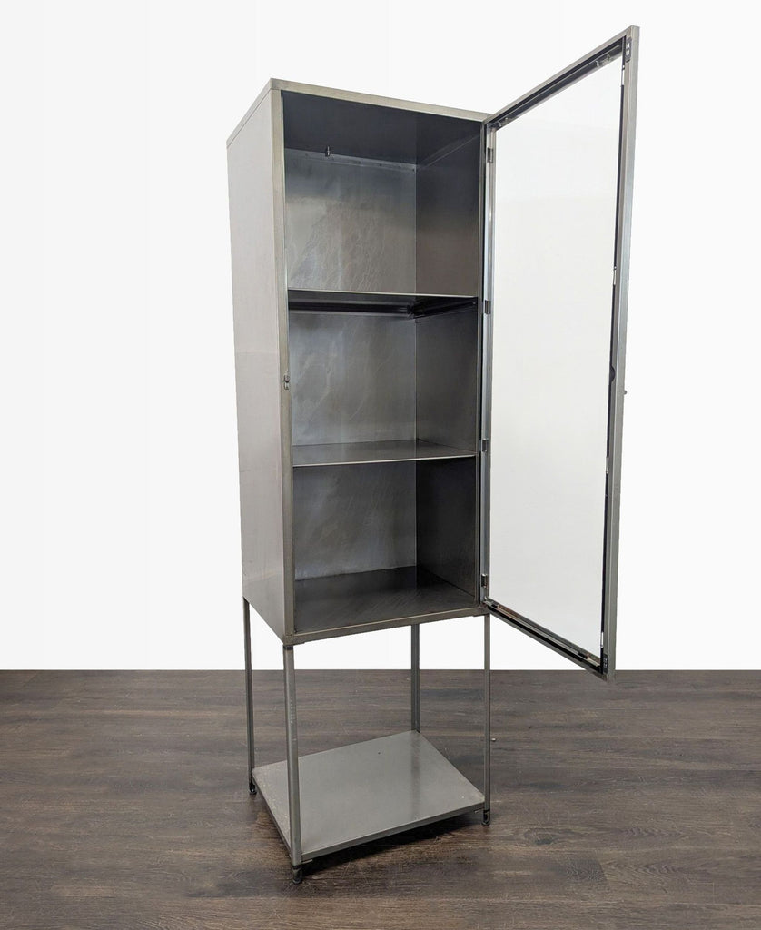 Three Shelf Metal Cabinet with Glass Doors