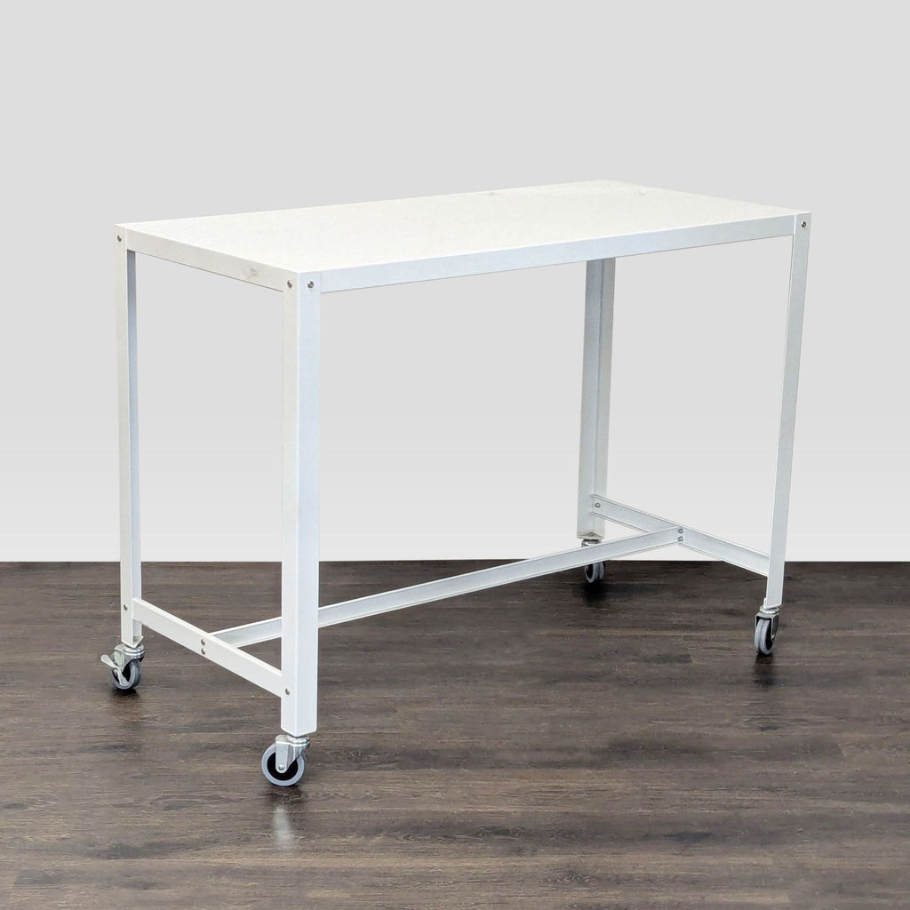 CB2 Go Kart White Modern Rolling Desk with Metal Frame