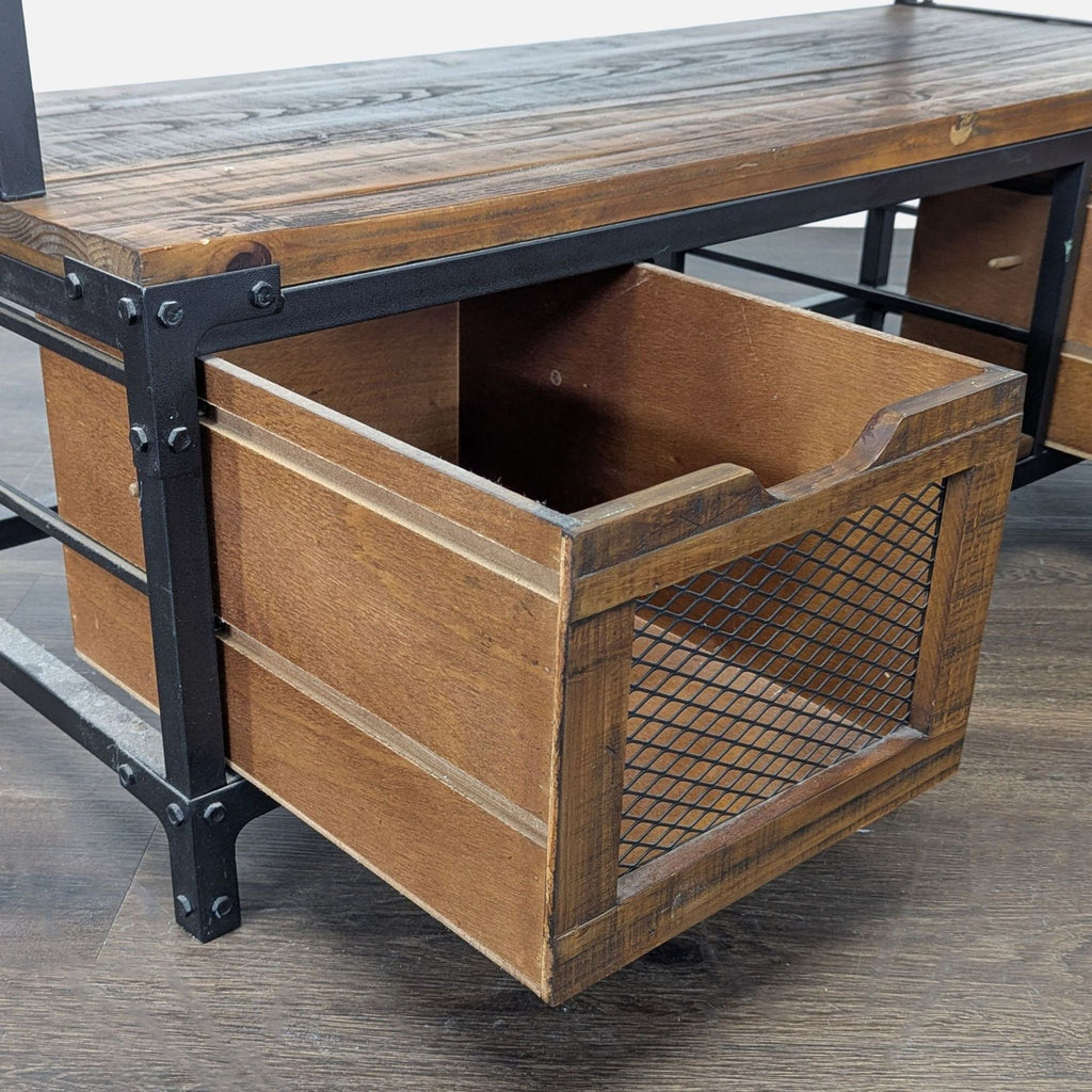 Industrial 5-Tier Bookshelf with Metal Frame and Storage Drawers