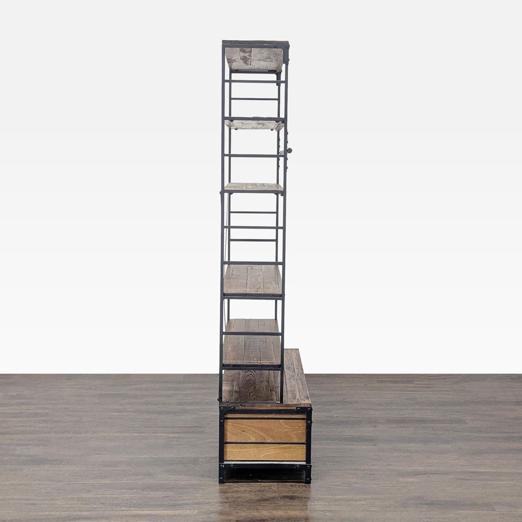 Industrial 5-Tier Bookshelf with Metal Frame and Storage Drawers