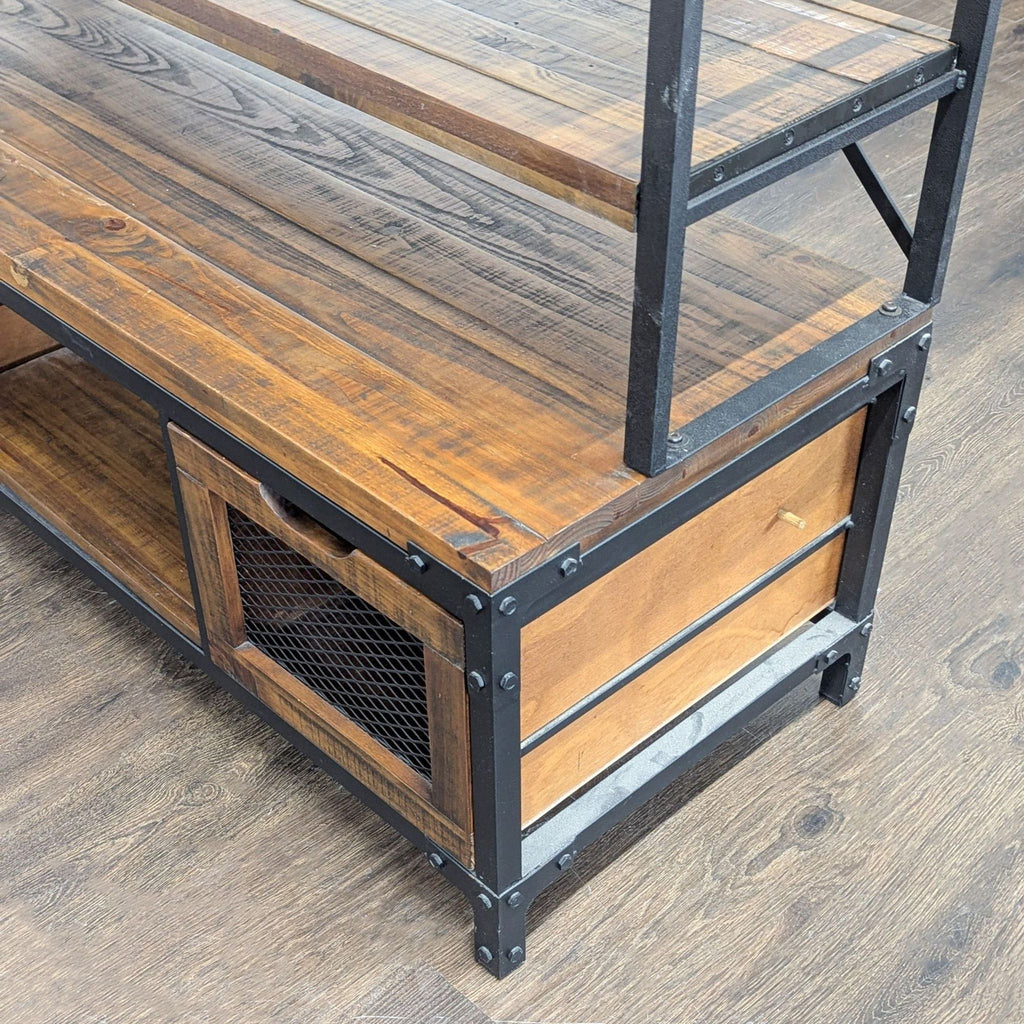 Industrial 5-Tier Bookshelf with Metal Frame and Storage Drawers