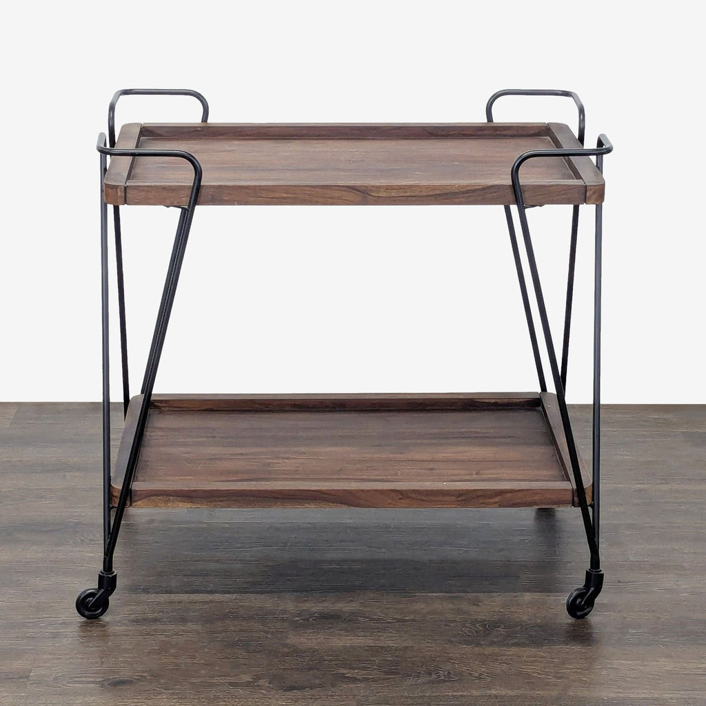 Crate & Barrel Metal and Wood Bar Cart on Wheels
