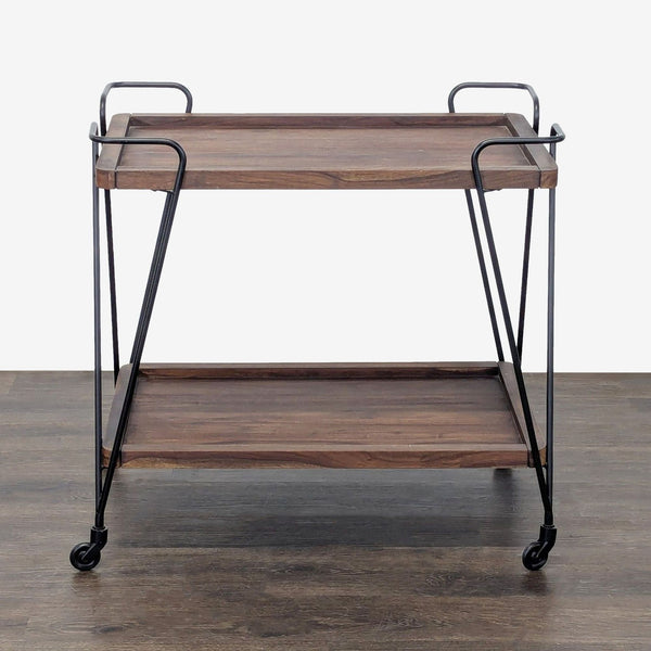 Crate & Barrel Metal and Wood Bar Cart on Wheels