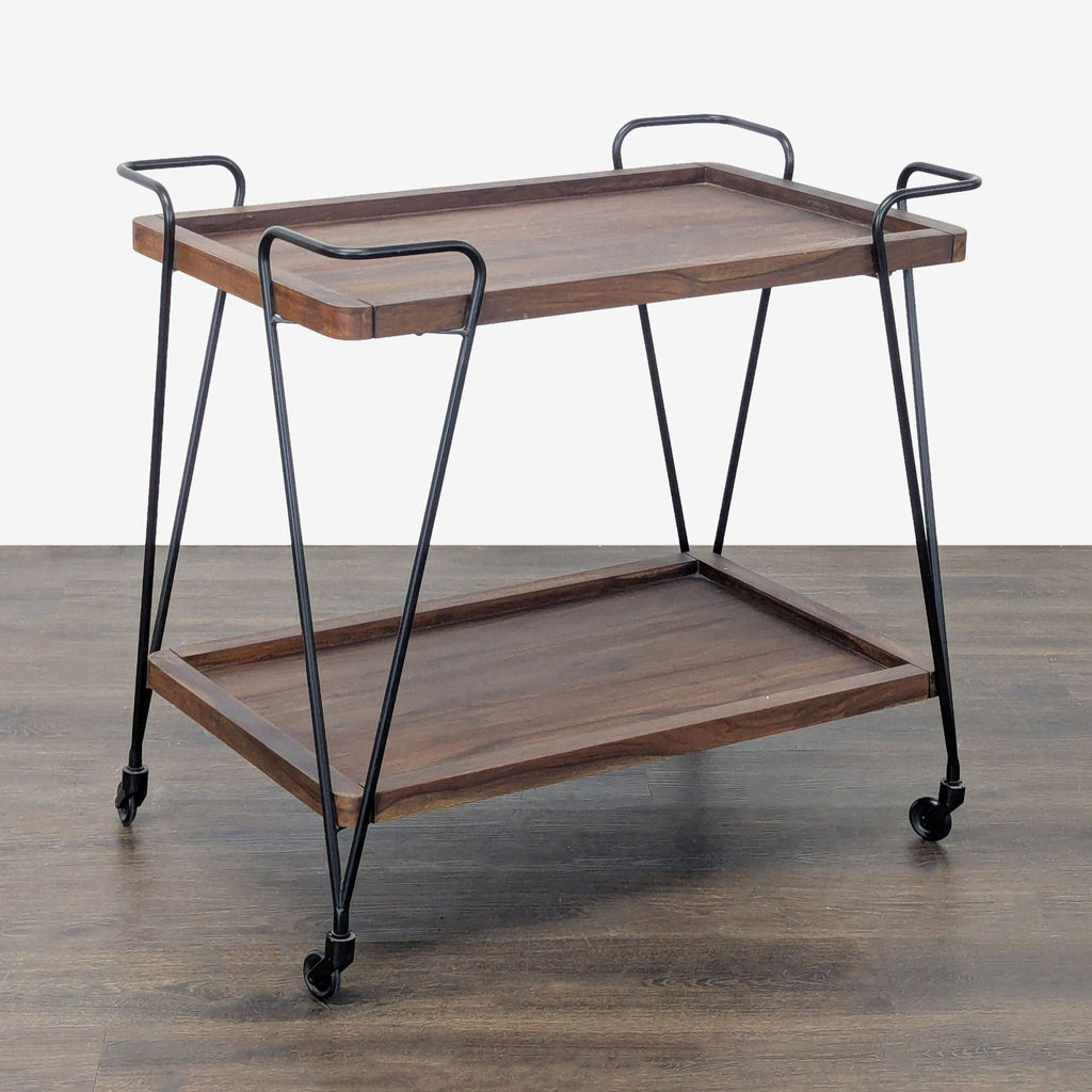 Crate & Barrel Metal and Wood Bar Cart on Wheels