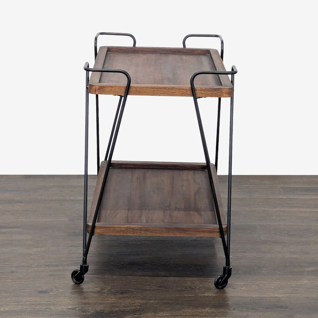 Crate & Barrel Metal and Wood Bar Cart on Wheels