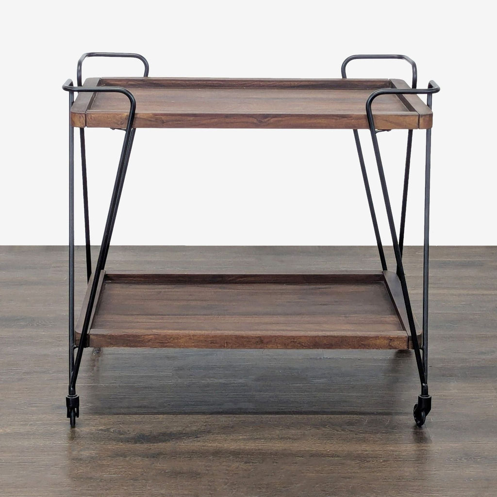 Crate & Barrel Metal and Wood Bar Cart on Wheels