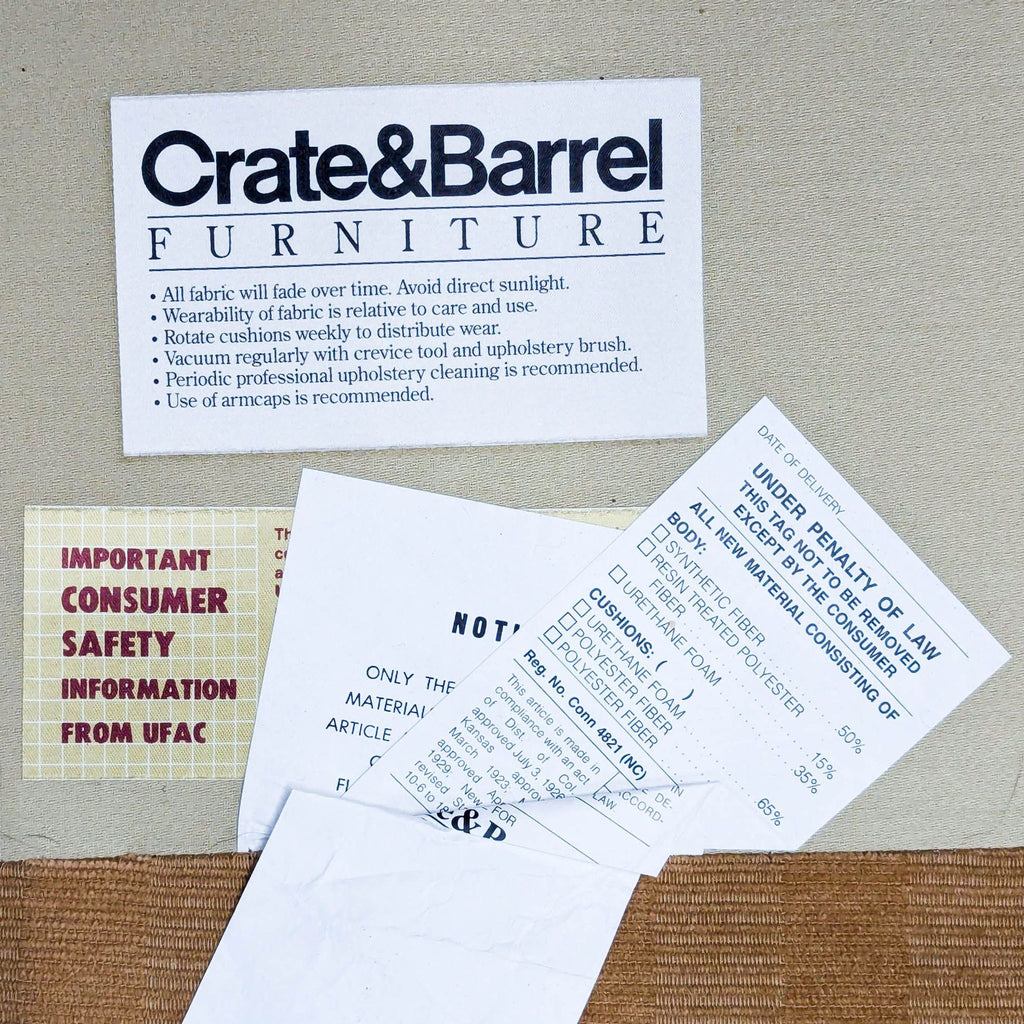 Crate & Barrel Essex 3-Seat Beige Striped Sofa with Cushions