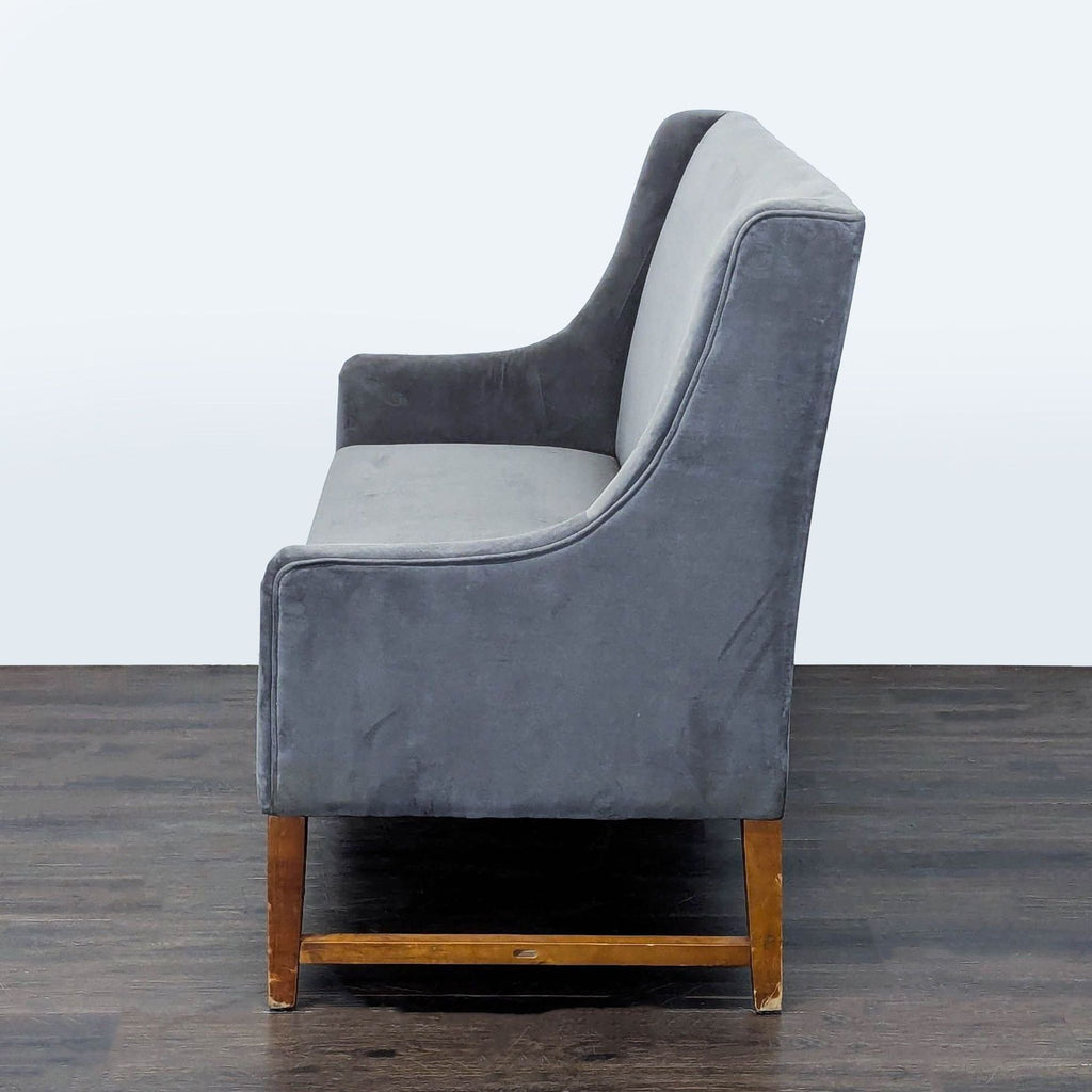 Modern Grey Loveseat/Banquette with Wooden Legs
