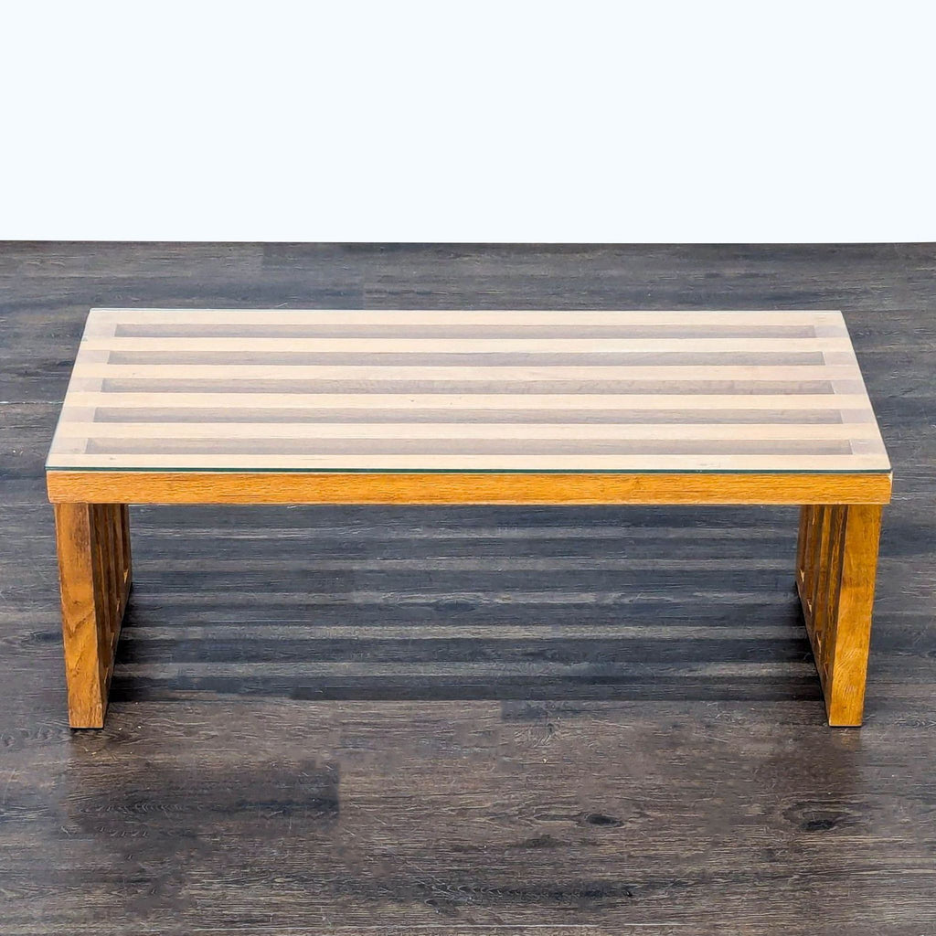Slatted Oak Coffee Table with Glass Protective Top