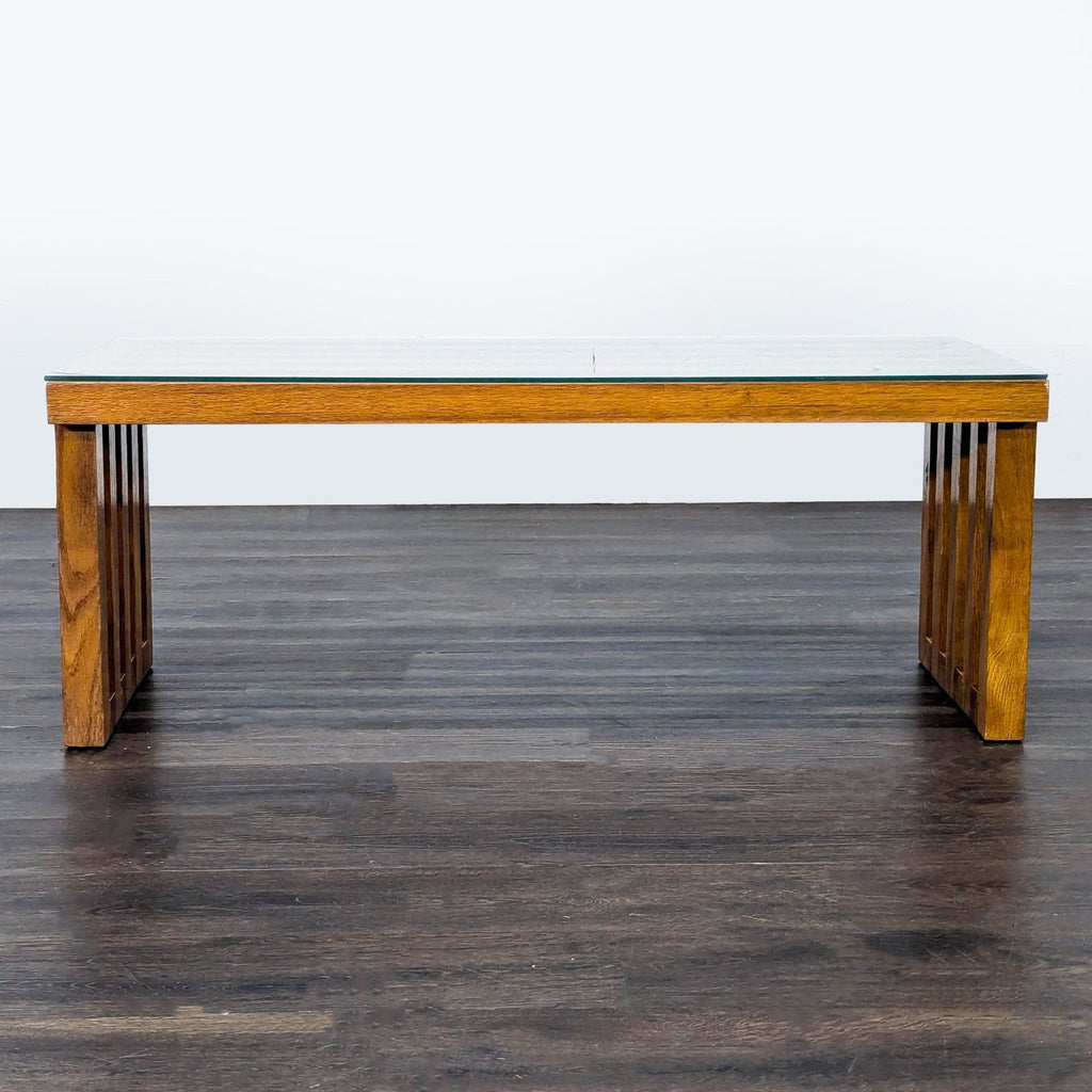 Slatted Oak Coffee Table with Glass Protective Top